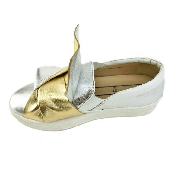 No21: Metallic Gold/Silver, Leather Bow Flatforms - Picture 11 of 11